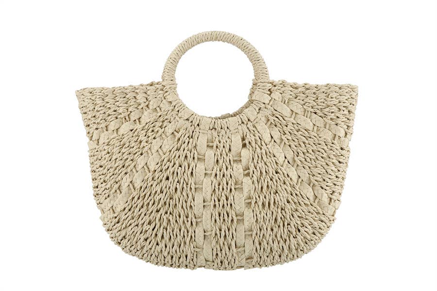 Straw Half Moon Tote Bag | Beige