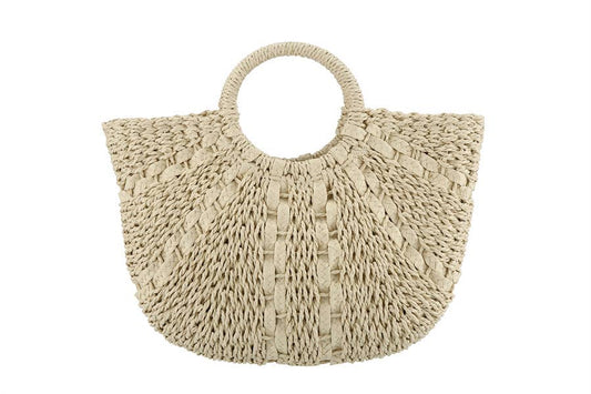 Straw Half Moon Tote Bag | Beige