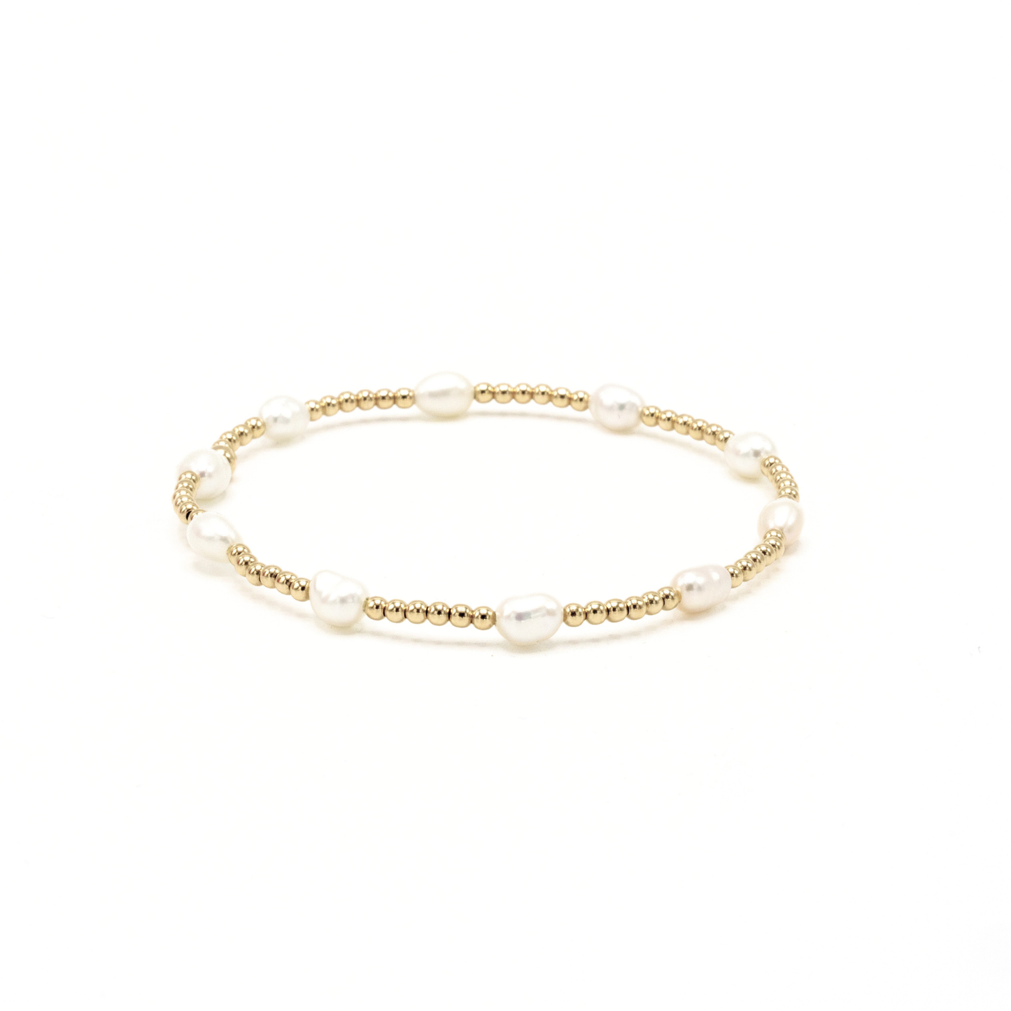 Petite Patterned Rice Pearl Bracelet with 14k Gold-Filled Beads | 7"
