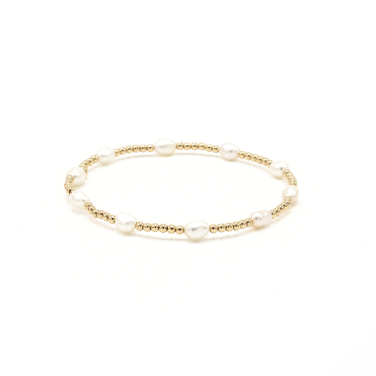 Petite Patterned Rice Pearl Bracelet with 14k Gold-Filled Beads | 7"