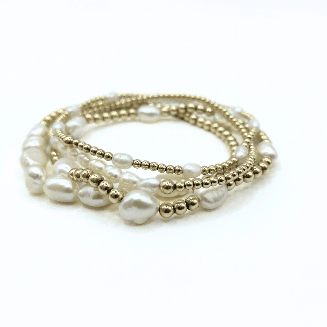 Petite Patterned Rice Pearl Bracelet with 14k Gold-Filled Beads | 7"
