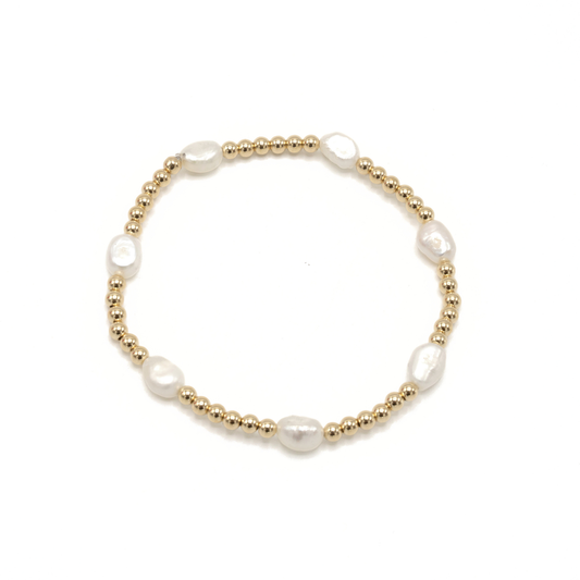Baroque Patterned Pearl Bracelet in 14k Gold-Filled | 7"