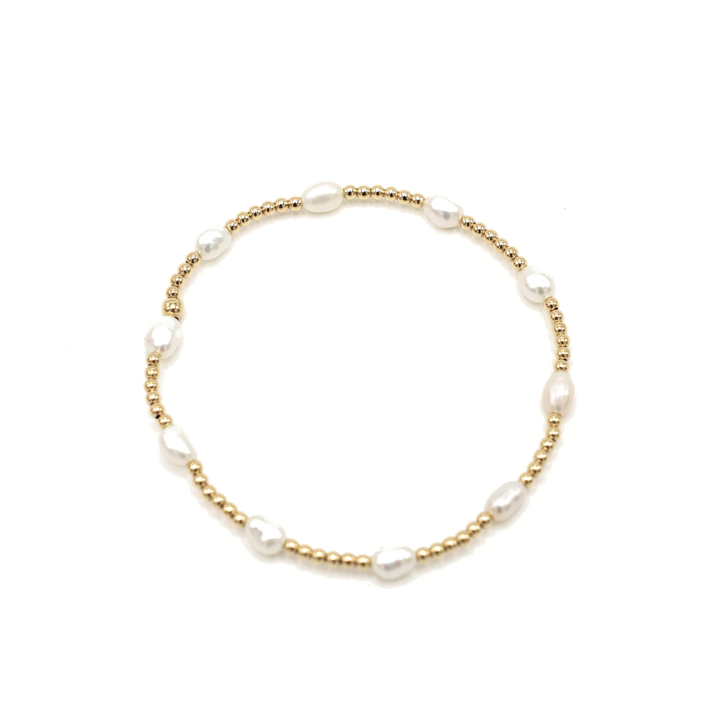 Petite Patterned Rice Pearl Bracelet with 14k Gold-Filled Beads | 7"