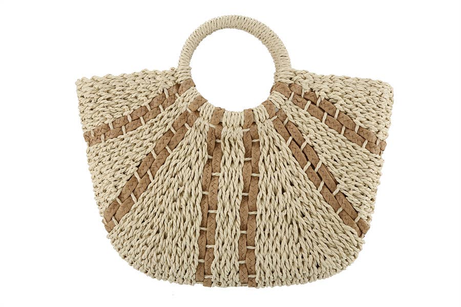 Straw Half Moon Tote Bag | Khaki