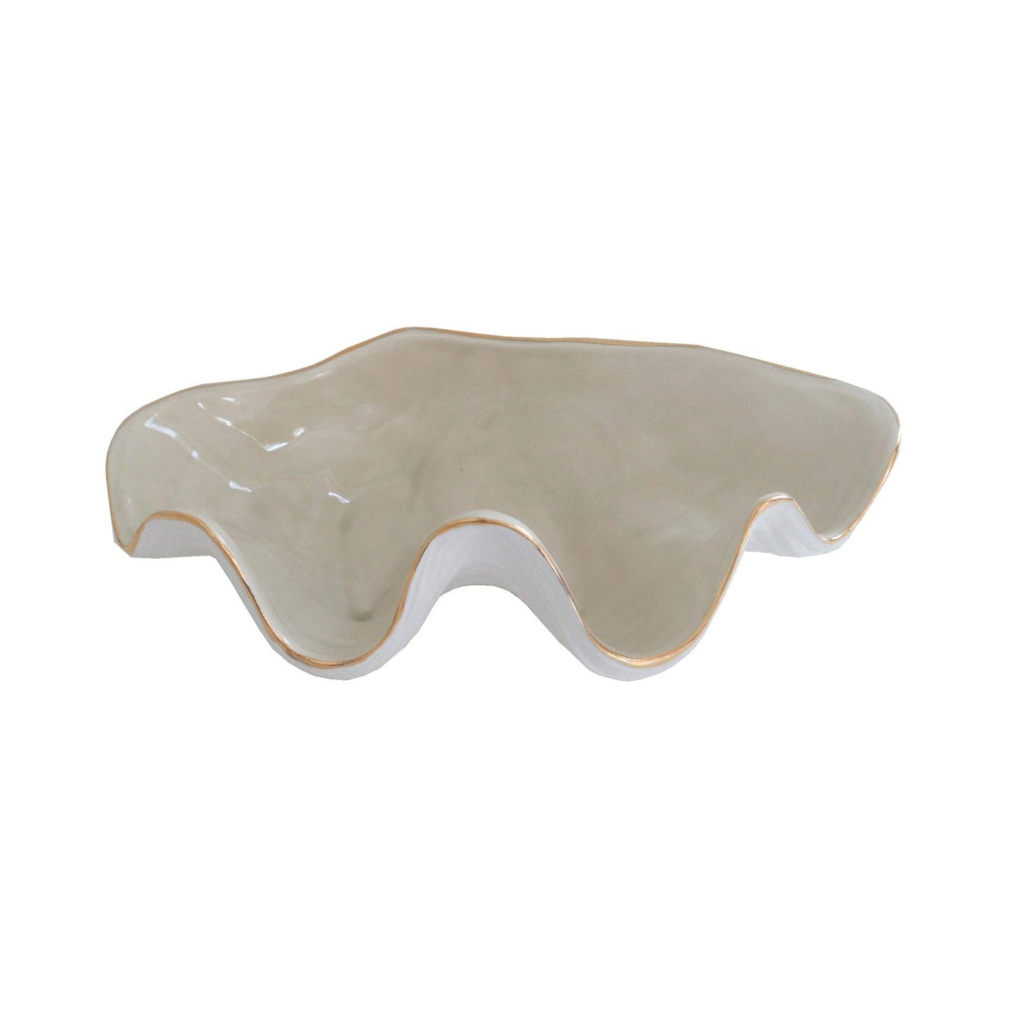 Clam Shell Bowl with 22K Gold Accent | Beige, Large