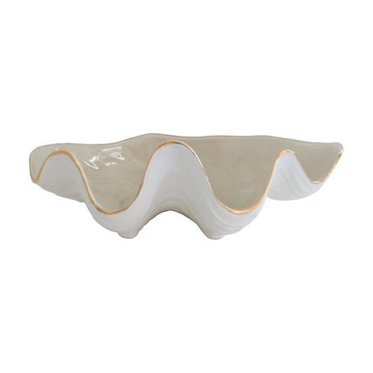 Clam Shell Bowl with 22K Gold Accent | Beige, Small